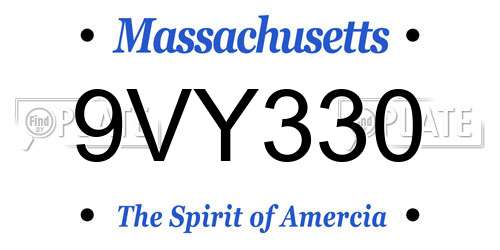 9VY330 Massachusetts License Plate