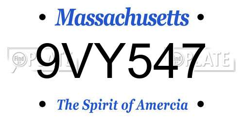 9VY547 Massachusetts License Plate