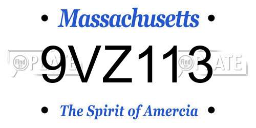 9VZ113 Massachusetts License Plate