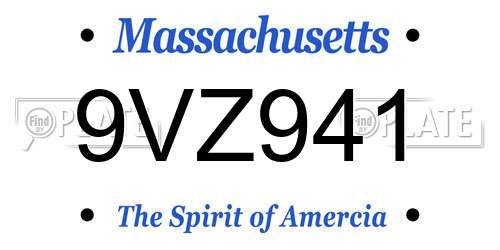 9VZ941 Massachusetts License Plate