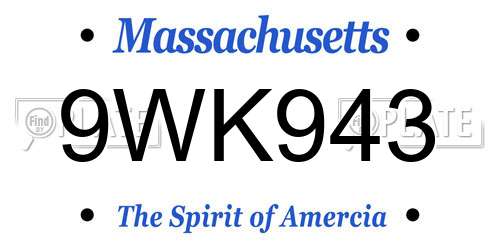 9WK943 Massachusetts License Plate