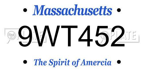9WT452 Massachusetts License Plate