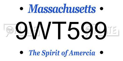 9WT599 Massachusetts License Plate