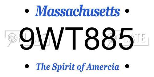 9WT885 Massachusetts License Plate