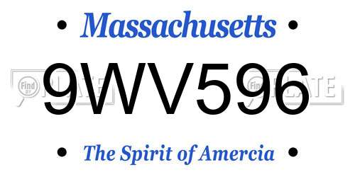 9WV596 Massachusetts License Plate