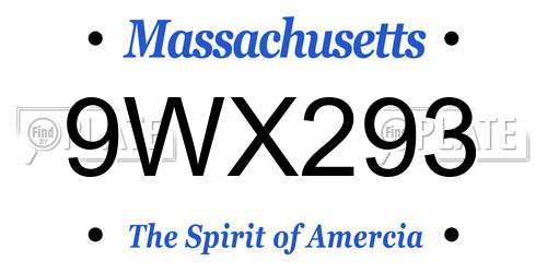 9WX293 Massachusetts License Plate