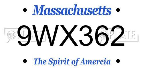 9WX362 Massachusetts License Plate