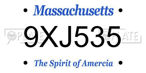 9XJ535 Massachusetts License Plate