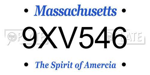 9XV546 Massachusetts License Plate