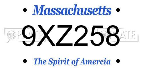9XZ258 Massachusetts License Plate