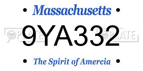 9YA332 Massachusetts License Plate