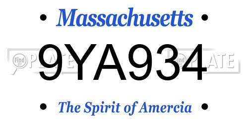 9YA934 Massachusetts License Plate