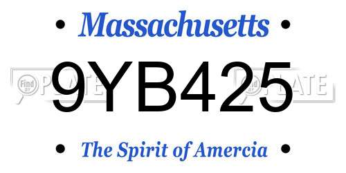 9YB425 Massachusetts License Plate