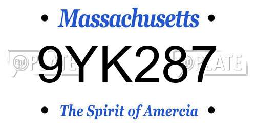 9YK287 Massachusetts License Plate