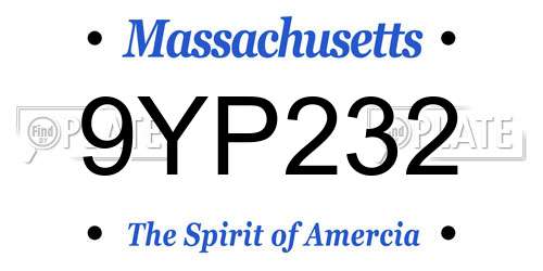 9YP232 Massachusetts License Plate