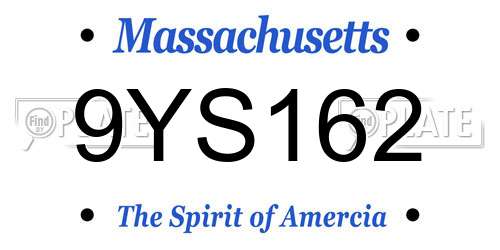 9YS162 Massachusetts License Plate