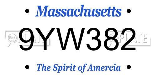 9YW382 Massachusetts License Plate