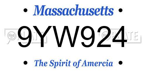 9YW924 Massachusetts License Plate