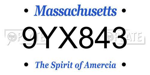 9YX843 Massachusetts License Plate