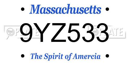 9YZ533 Massachusetts License Plate
