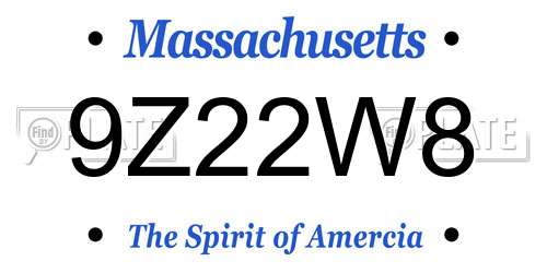 9Z22W8 Massachusetts License Plate
