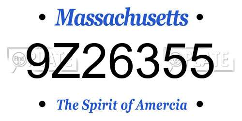 9Z26355 Massachusetts License Plate