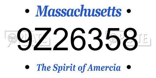 9Z26358 Massachusetts License Plate