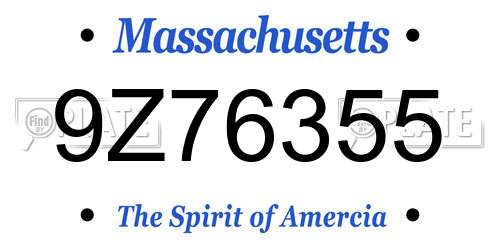 9Z76355 Massachusetts License Plate
