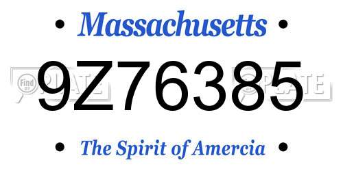 9Z76385 Massachusetts License Plate