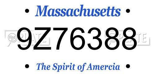 9Z76388 Massachusetts License Plate