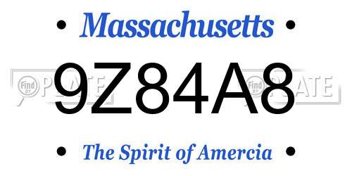 9Z84A8 Massachusetts License Plate
