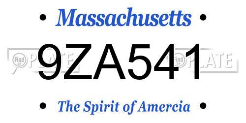 9ZA541 Massachusetts License Plate