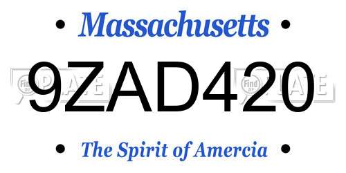 9ZAD420 Massachusetts License Plate