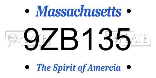 9ZB135 Massachusetts License Plate