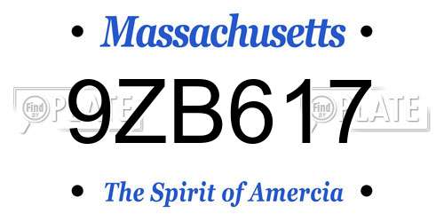 9ZB617 Massachusetts License Plate
