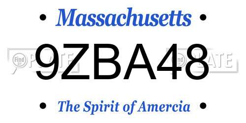 9ZBA48 Massachusetts License Plate