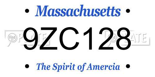 9ZC128 Massachusetts License Plate