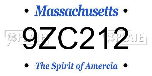 9ZC212 Massachusetts License Plate