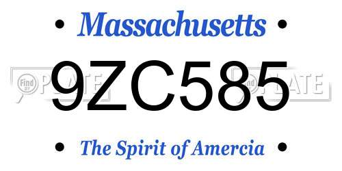 9ZC585 Massachusetts License Plate
