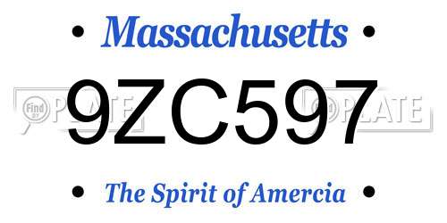9ZC597 Massachusetts License Plate