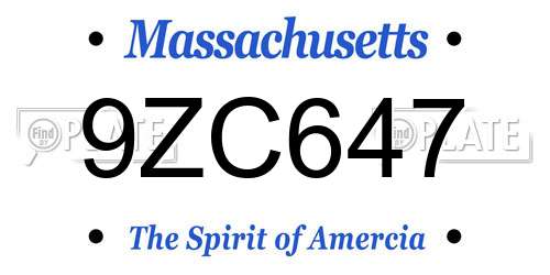 9ZC647 Massachusetts License Plate