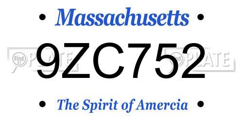 9ZC752 Massachusetts License Plate