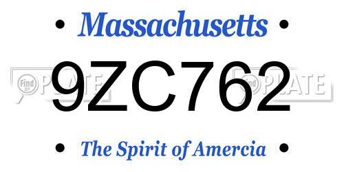 9ZC762 Massachusetts License Plate