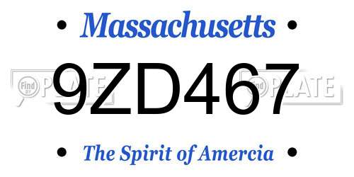 9ZD467 Massachusetts License Plate