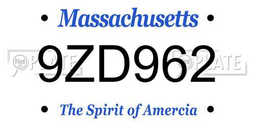 9ZD962 Massachusetts License Plate