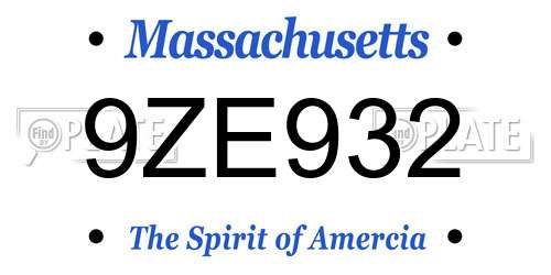 9ZE932 Massachusetts License Plate