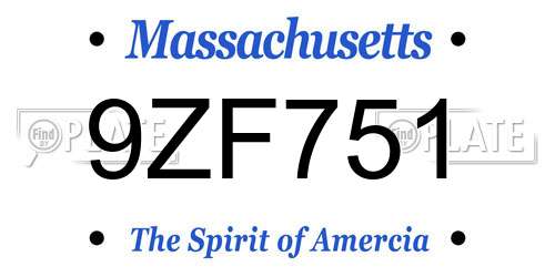 9ZF751 Massachusetts License Plate