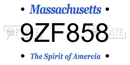 9ZF858 Massachusetts License Plate