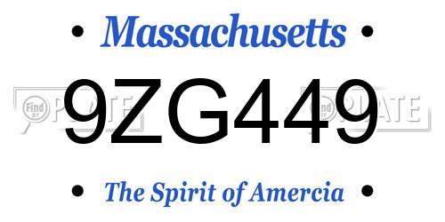 9ZG449 Massachusetts License Plate