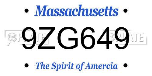 9ZG649 Massachusetts License Plate